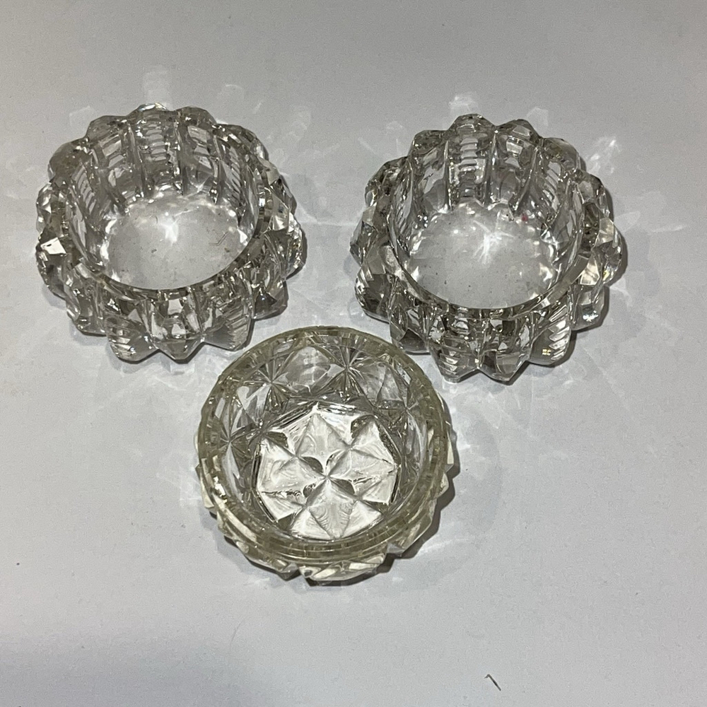 3 Mismatched Vintage Cut Crystal Glass Salt Cellars Dips Dishes Lot EUC